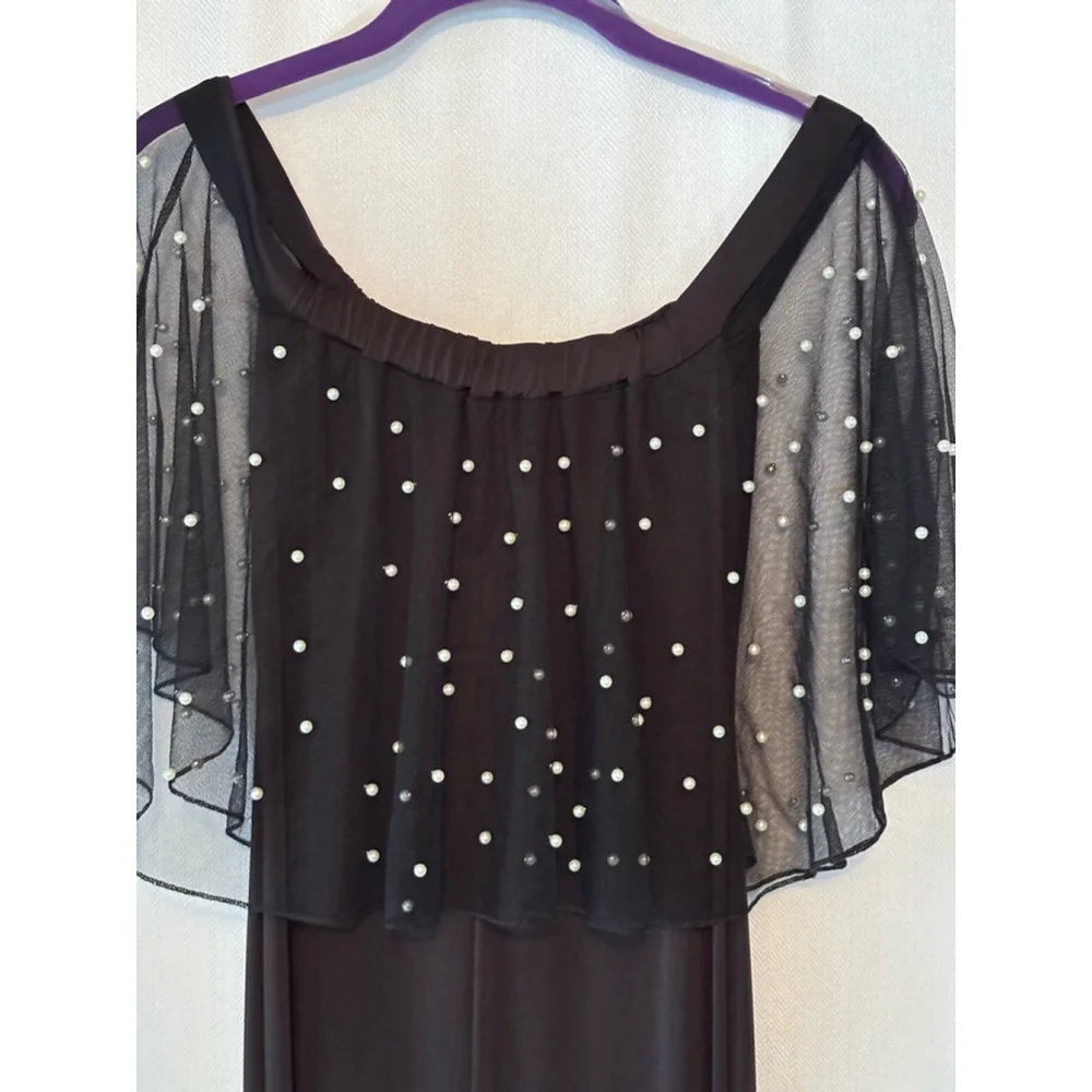 Women's Unbranded Black Maxi Dress with Pearl Detail - Size Unspecified